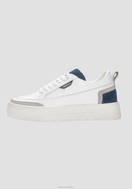 Antony Morato erkekler Mavi mürekkep Süet detaylı, çakmaktaşı düşük bilekli deri spor ayakkabı ayakkabı 28JN2290