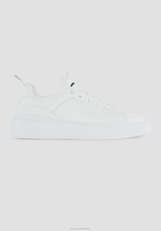 Antony Morato erkekler beyaz Eskitme suni deriden barnet alçak bilekli spor ayakkabı ve aynı tonda streç kumaştan çoraplar ayakkabı 28JN2320