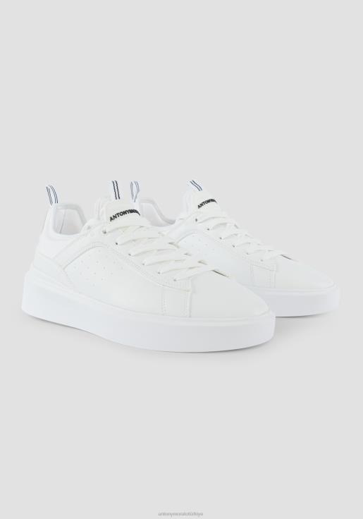 Antony Morato erkekler beyaz Eskitme suni deriden barnet alçak bilekli spor ayakkabı ve aynı tonda streç kumaştan çoraplar ayakkabı 28JN2320