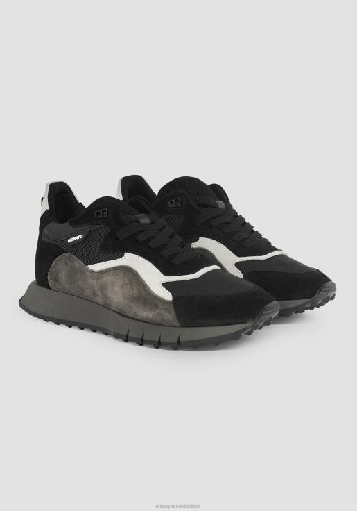Antony Morato erkekler siyah logo plaketli eike deri ve kumaş koşu ayakkabısı ayakkabı 28JN2317