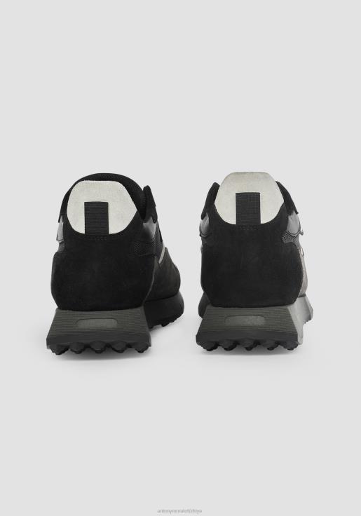 Antony Morato erkekler siyah logo plaketli eike deri ve kumaş koşu ayakkabısı ayakkabı 28JN2317