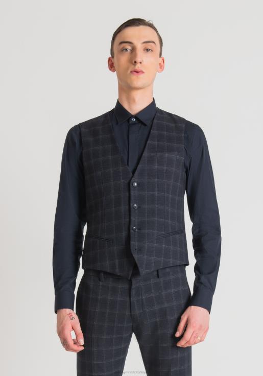 Antony Morato erkekler Mavi mürekkep Streç viskon karışımlı, kareli, dar kesim yelek Giyim 28JN232