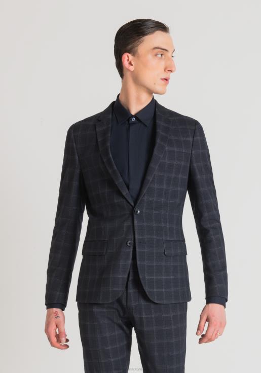 Antony Morato erkekler Mavi mürekkep bonnie dar kesim, streç kumaştan, ekose desenli ceket Giyim 28JN231