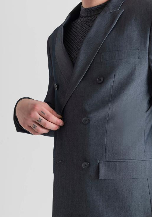 Antony Morato erkekler açık mavi Roger denim efektli pamuk karışımlı normal kesim kruvaze ceket Giyim 28JN226