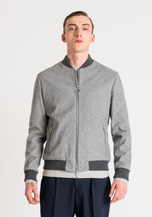 Antony Morato erkekler orta gri melanj Streç viskon karışımlı fitilli kumaştan dar kesim bombardıman ceketi Giyim 28JN220