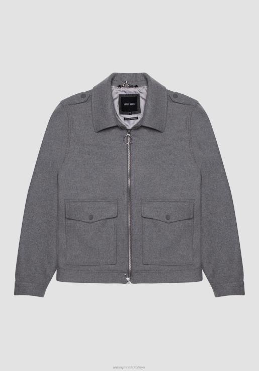 Antony Morato erkekler orta gri melanj yün ve kaşmir karışımından normal kesim kısa kaban Giyim 28JN219