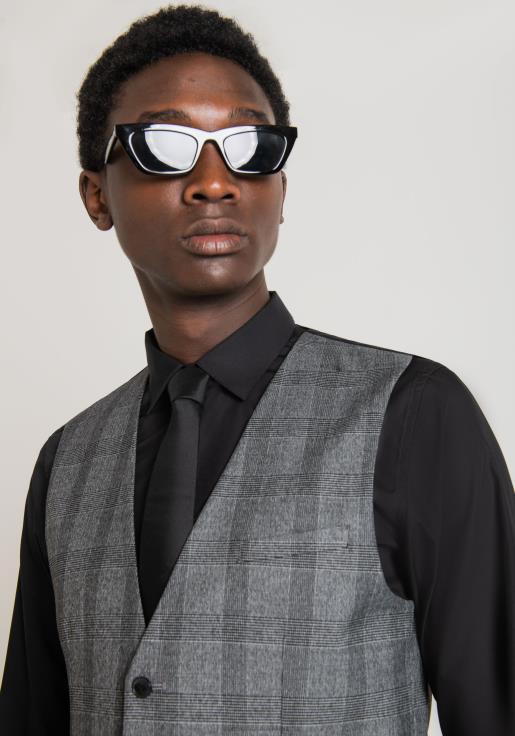 Antony Morato erkekler siyah Galler Prensi streç viskon karışımlı dar kesim yelek Giyim 28JN238