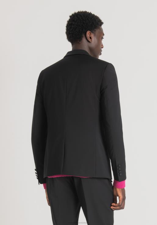 Antony Morato erkekler siyah Kontrast suni deri detaylı, streç kumaştan judy slim fit ceket Giyim 28JN242