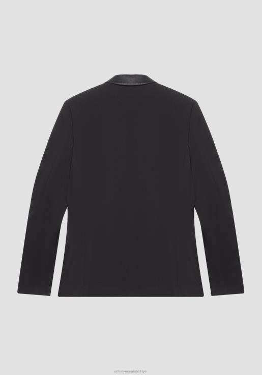 Antony Morato erkekler siyah Kontrast suni deri detaylı, streç kumaştan judy slim fit ceket Giyim 28JN242