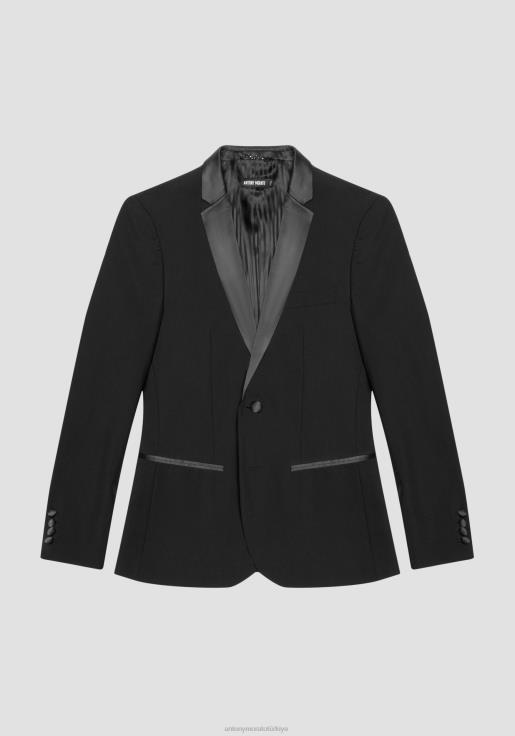 Antony Morato erkekler siyah Saten detaylı, streç viskon karışımı kumaştan, nina slim fit ceket Giyim 28JN240