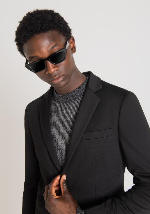 Antony Morato erkekler siyah ashe süper dar kesim, düz renkli streç viskon karışımı kumaştan ceket Giyim 28JN230