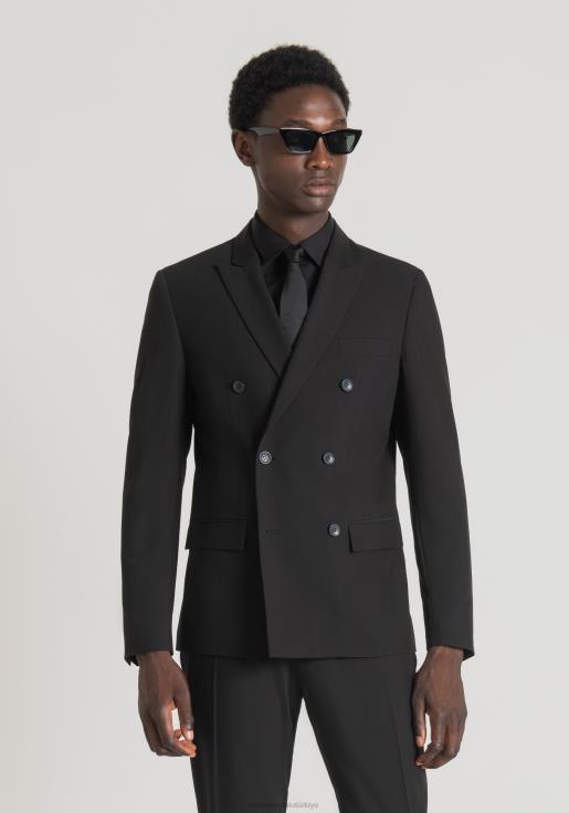 Antony Morato erkekler siyah elastik viskon karışımı kumaştan kate slim fit kruvaze ceket Giyim 28JN239