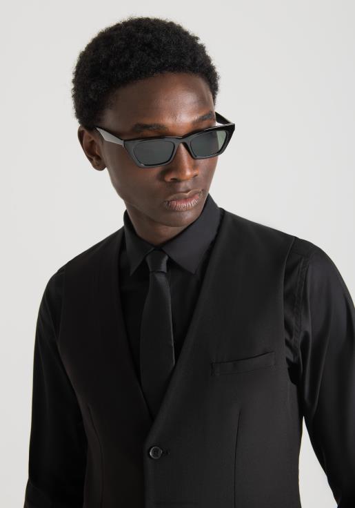 Antony Morato erkekler siyah streç viskon karışımından dar kesim yelek Giyim 28JN236