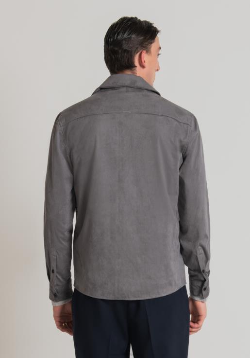 Antony Morato erkekler 9074 Süet görünümlü streç kumaştan düz kesim normal gömlek Giyim 28JN2133