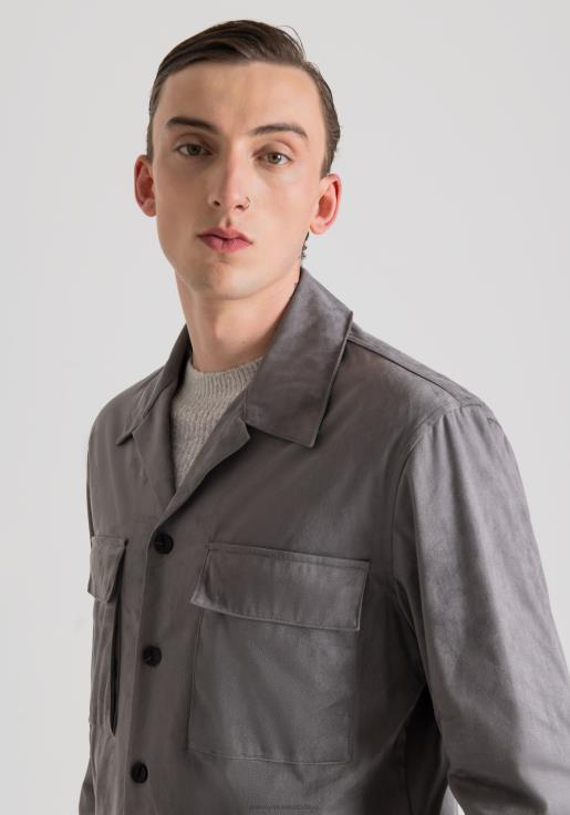 Antony Morato erkekler 9074 Süet görünümlü streç kumaştan düz kesim normal gömlek Giyim 28JN2133