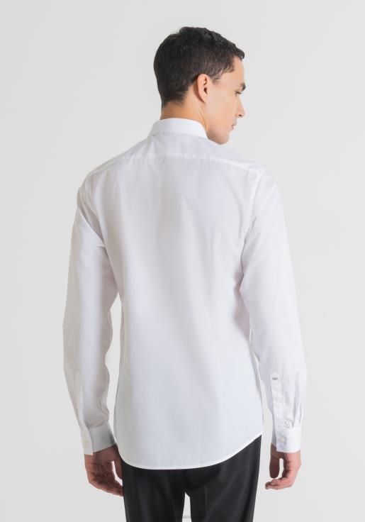 Antony Morato erkekler beyaz paris, gizli düğmeli, saf yumuşak dokunuşlu pamuklu, kolay ütülenen dar kesim gömlek Giyim 28JN2134