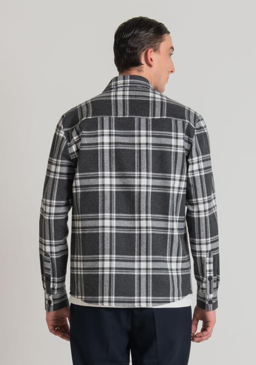 Antony Morato erkekler koyu gri melanj kareli pamuklu fitilli munich düz kesim normal gömlek Giyim 28JN2126