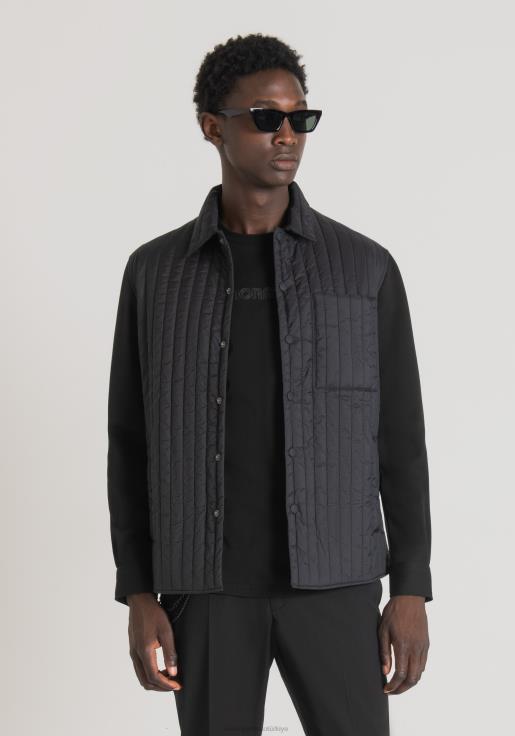 Antony Morato erkekler siyah Dolgulu naylon ve kontrast kumaştan normal kesim gömlek Giyim 28JN2124
