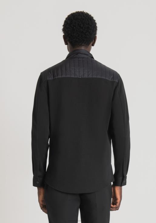 Antony Morato erkekler siyah Dolgulu naylon ve kontrast kumaştan normal kesim gömlek Giyim 28JN2124