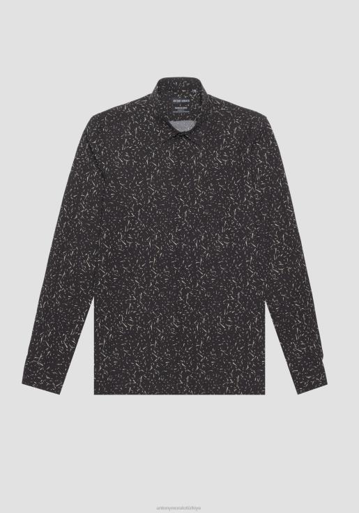 Antony Morato erkekler siyah barcelona normal, düz kesim, pamuklu karışımlı, tüm yüzeyi desenli gömlek Giyim 28JN2117