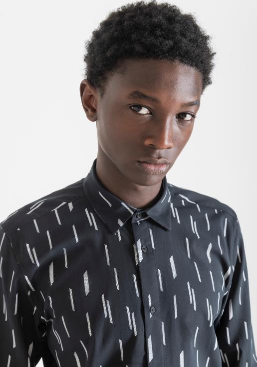 Antony Morato erkekler siyah barcelona pamuk karışımlı düz kesim gömlek Giyim 28JN2104