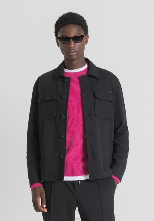 Antony Morato erkekler siyah düz renkli streç pamuk karışımlı fitilli kumaştan, normal kesim oslo gömlek Giyim 28JN2118