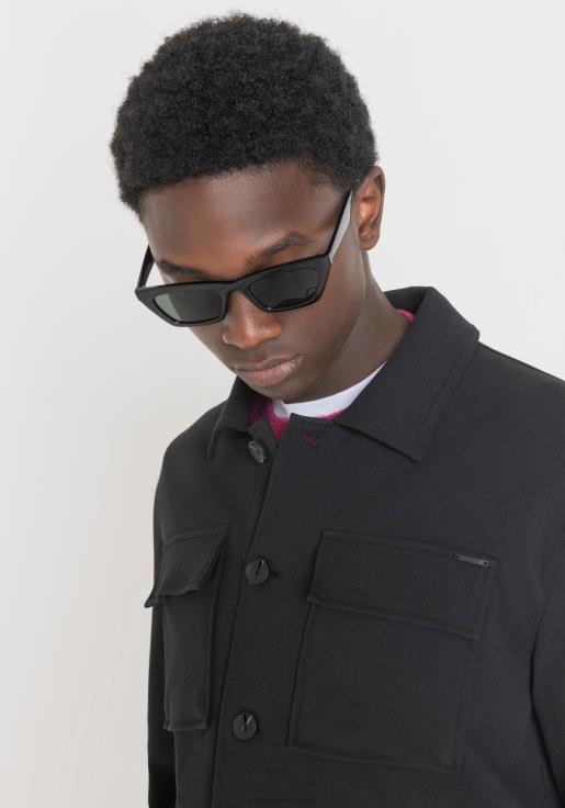 Antony Morato erkekler siyah düz renkli streç pamuk karışımlı fitilli kumaştan, normal kesim oslo gömlek Giyim 28JN2118