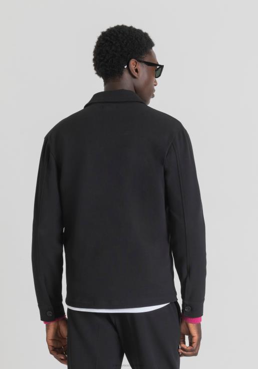 Antony Morato erkekler siyah düz renkli streç pamuk karışımlı fitilli kumaştan, normal kesim oslo gömlek Giyim 28JN2118