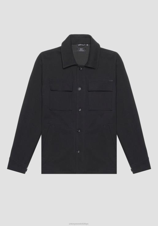 Antony Morato erkekler siyah düz renkli streç pamuk karışımlı fitilli kumaştan, normal kesim oslo gömlek Giyim 28JN2118