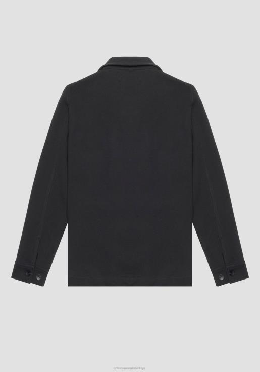 Antony Morato erkekler siyah düz renkli streç pamuk karışımlı fitilli kumaştan, normal kesim oslo gömlek Giyim 28JN2118