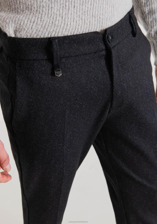 Antony Morato erkekler Mavi mürekkep Balıksırtı desenli, streç viskon karışımı kumaştan, ashe süper dar kesim pantolon Giyim 28JN2228