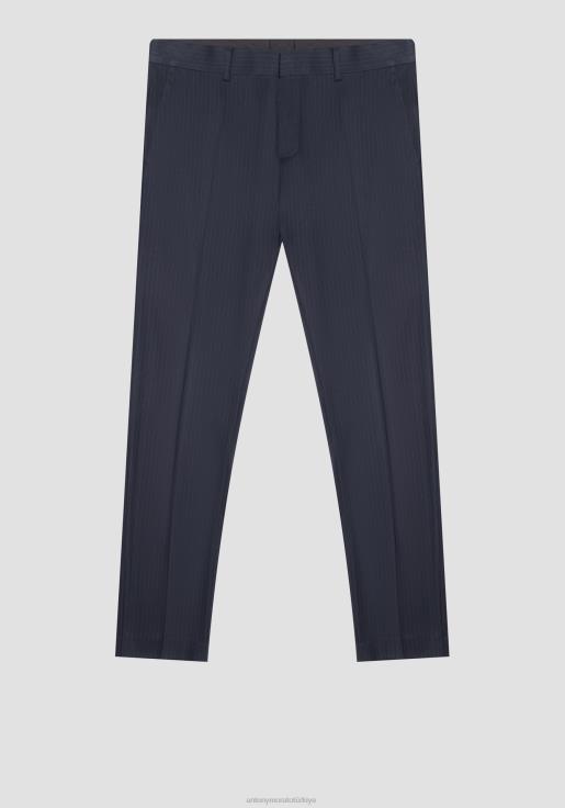Antony Morato erkekler Mavi mürekkep İnce çizgili motifli viskon karışımlı kumaştan bonnie dar kesim pantolon Giyim 28JN2246