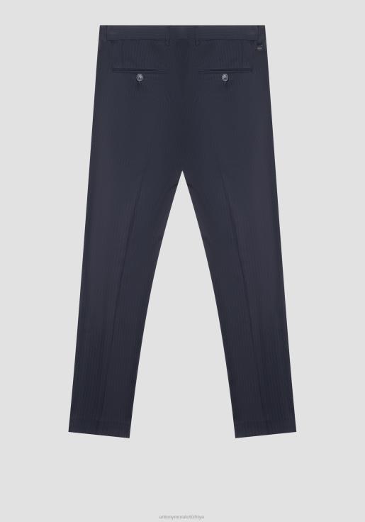 Antony Morato erkekler Mavi mürekkep İnce çizgili motifli viskon karışımlı kumaştan bonnie dar kesim pantolon Giyim 28JN2246