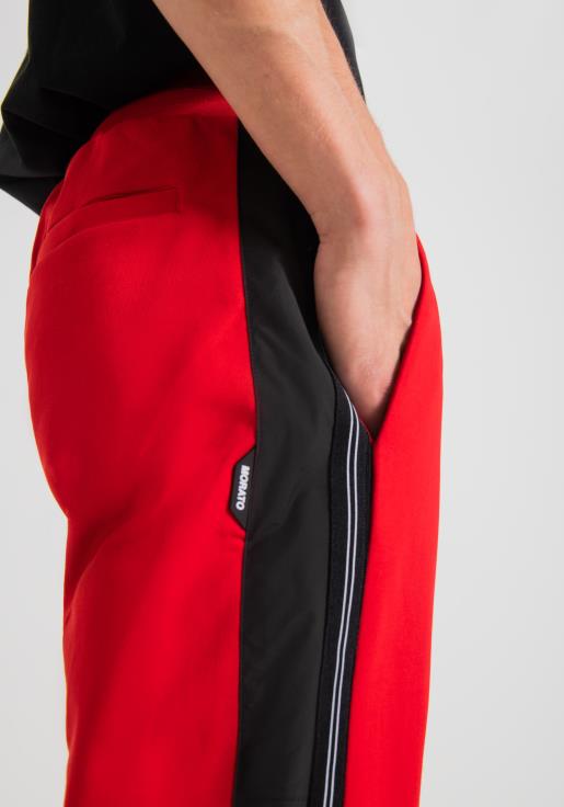 Antony Morato erkekler kırmızı Teknik kumaş kontrastlı, streç pamuklu dar kesim eşofman altı Giyim 28JN2274