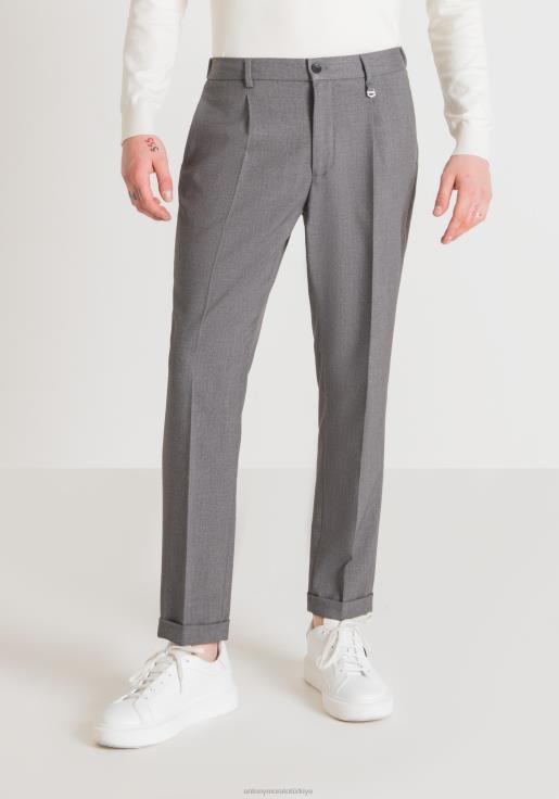 Antony Morato erkekler orta koyu gri Gustaf havuç fit pantolon, streç viskon karışımı kumaştan, elastik bel bantlı Giyim 28JN2276