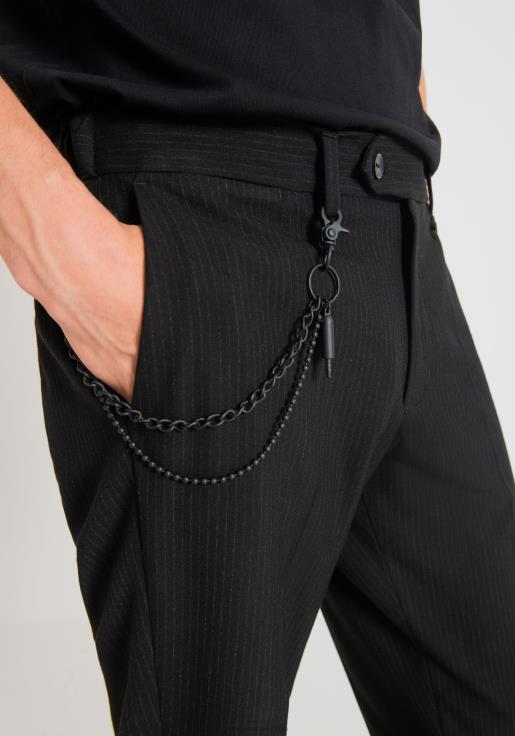 Antony Morato erkekler siyah İnce çizgili desenli, streç viskon karışımı kumaştan, dar kesim bilek boyu pantolon Giyim 28JN2216