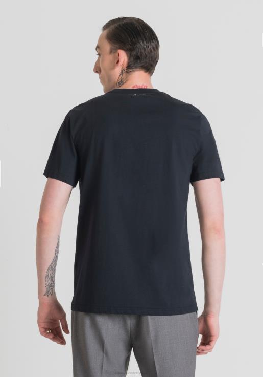 Antony Morato erkekler Mavi mürekkep %100 pamuktan, vinyet baskılı, normal kesim tişört Giyim 28JN2181