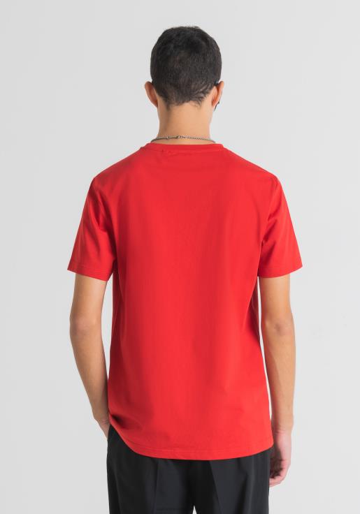 Antony Morato erkekler ateş kırmızısı Morato baskılı saf pamuklu dar kesim tişört Giyim 28JN2188