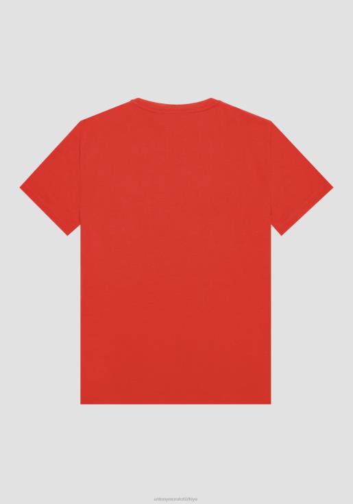 Antony Morato erkekler ateş kırmızısı Morato baskılı saf pamuklu dar kesim tişört Giyim 28JN2188