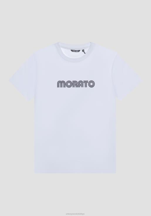 Antony Morato erkekler beyaz %100 pamuklu, logo baskılı, dar kesim tişört Giyim 28JN2163