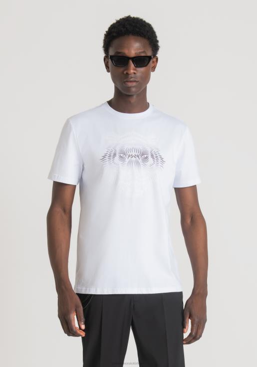 Antony Morato erkekler beyaz Gölgeli kaplan desenli pamuklu dar kesim tişört Giyim 28JN2161