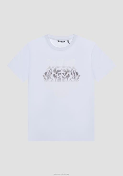 Antony Morato erkekler beyaz Gölgeli kaplan desenli pamuklu dar kesim tişört Giyim 28JN2161