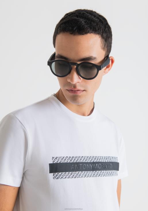 Antony Morato erkekler beyaz kabartmalı logolu streç pamuklu süper dar kesim tişört Giyim 28JN2191