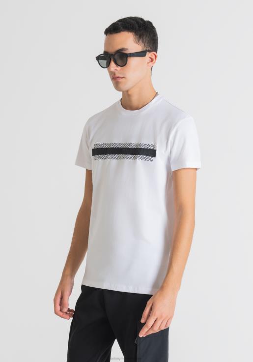 Antony Morato erkekler beyaz kabartmalı logolu streç pamuklu süper dar kesim tişört Giyim 28JN2191