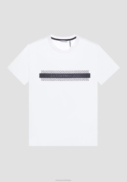 Antony Morato erkekler beyaz kabartmalı logolu streç pamuklu süper dar kesim tişört Giyim 28JN2191