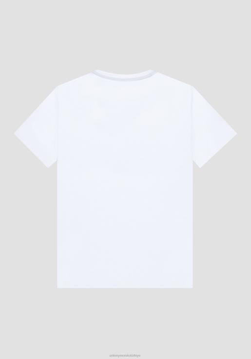 Antony Morato erkekler beyaz kabartmalı logolu streç pamuklu süper dar kesim tişört Giyim 28JN2191