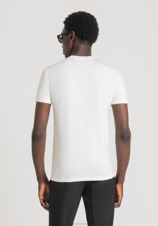 Antony Morato erkekler beyaz logo baskılı streç pamuklu süper dar kesim tişört Giyim 28JN2143