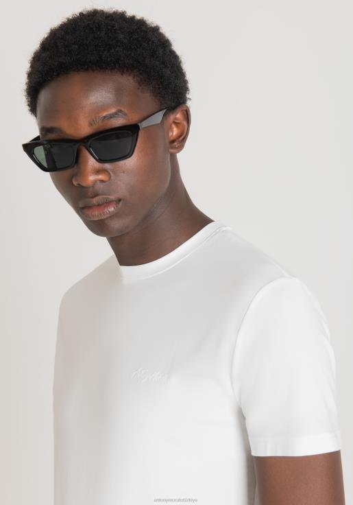 Antony Morato erkekler beyaz logo baskılı streç pamuklu süper dar kesim tişört Giyim 28JN2143