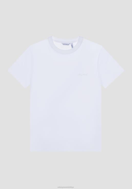 Antony Morato erkekler krem sürdürülebilir viskozdan logo baskılı normal kesim tişört Giyim 28JN2200