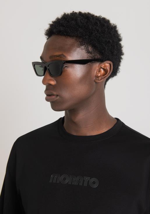 Antony Morato erkekler siyah %100 pamuklu, kabartmalı logo baskılı normal kesim tişört Giyim 28JN2170